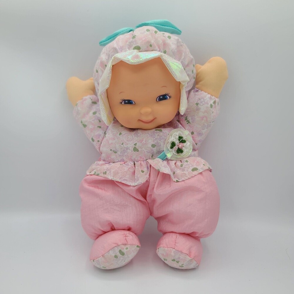 Goldberger Baby Doll Plush Floral Nylon Stuffed Doll Vinyl Face Vintage